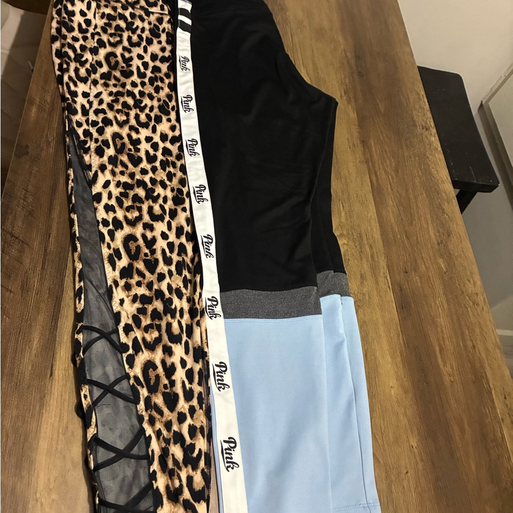 PINK Victoria's Secret Black & Light Blue Active Leggings